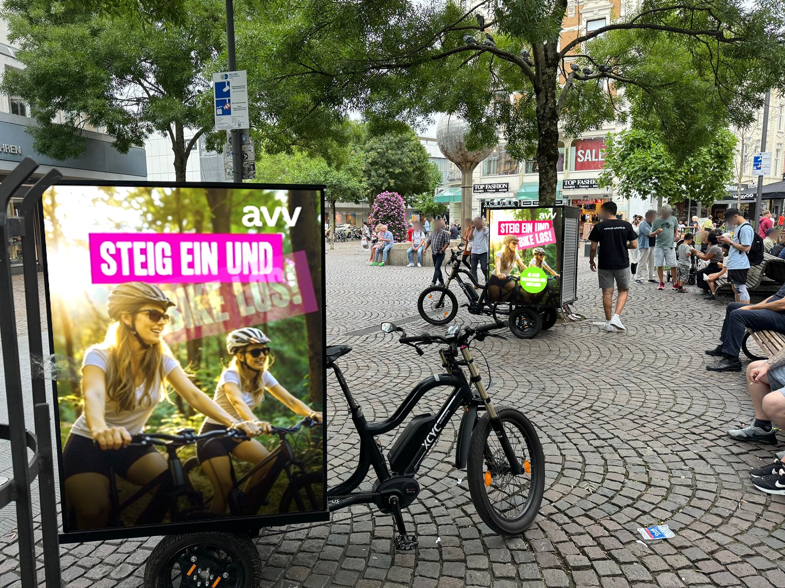 Bicycle advertising with LED advertising space in Aachen's city center
